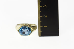 14K London Blue Topaz Ornate Cocktail Ring Size 8.75 Yellow Gold
