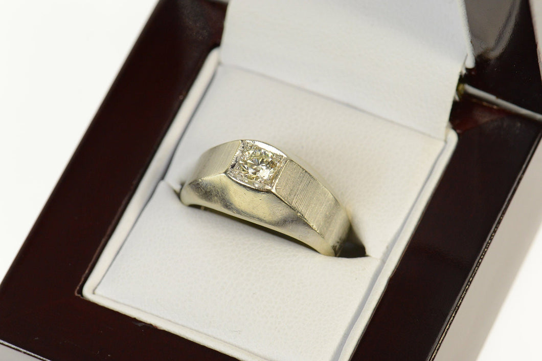 14K 0.35 Ct Diamond Squared Retro Wedding Ring Size 6.75 White Gold