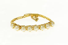 Load image into Gallery viewer, 14K Retro Pearl Inset Ornate Bar Link Statement Bracelet 6.25&quot; Yellow Gold