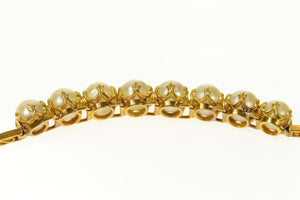 14K Retro Pearl Inset Ornate Bar Link Statement Bracelet 6.25" Yellow Gold