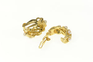 14K Pearl Retro Wavy Pattern Clip On Hoop Earrings Yellow Gold