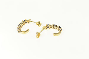 14K 0.42 Ctw Diamond Sapphire Semi Hoop Earrings Yellow Gold