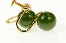 Load image into Gallery viewer, 14K Retro Nephrite Sphere Screw Back Statement Earrings Yellow Gold