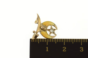 10K Shriners Enamel Diamond Moon Star Lapel Pin/Brooch Yellow Gold