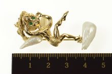 Load image into Gallery viewer, 14K 1960&#39;s Pearl Emerald Eyed Cherub Angel Fairy Pin/Brooch Yellow Gold