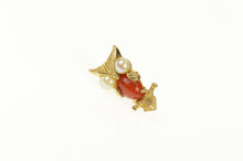 Load image into Gallery viewer, 14K Retro Pearl Coral Owl Bird Wisdom Lapel Pin/Brooch Yellow Gold