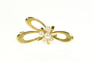 14K Mikimoto Pearl Cluster Bow Ribbon Knot Pin/Brooch Yellow Gold