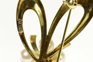 14K Mikimoto Pearl Cluster Bow Ribbon Knot Pin/Brooch Yellow Gold