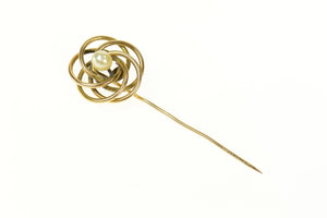 Gold Filled Pearl Retro Spiral Swirl Circle Statement Stick Pin