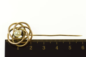 Gold Filled Pearl Retro Spiral Swirl Circle Statement Stick Pin