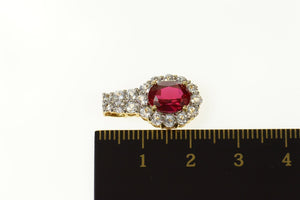 10K Oval Syn. Ruby CZ Halo Classic Statement Pendant Yellow Gold