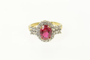 10K Oval Syn. Ruby CZ Halo Classic Statement Ring Size 7 Yellow Gold