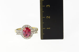 10K Oval Syn. Ruby CZ Halo Classic Statement Ring Size 7 Yellow Gold