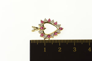 10K Natural Ruby Diamond Accent Heart Love Pendant Yellow Gold