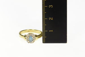 14K Oval Blue Topaz Diamond Halo Statement Ring Size 6.75 Yellow Gold