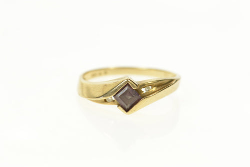 10K Princess Amethyst Diamond Accent Bypass Ring Size 7.25 Yellow Gold