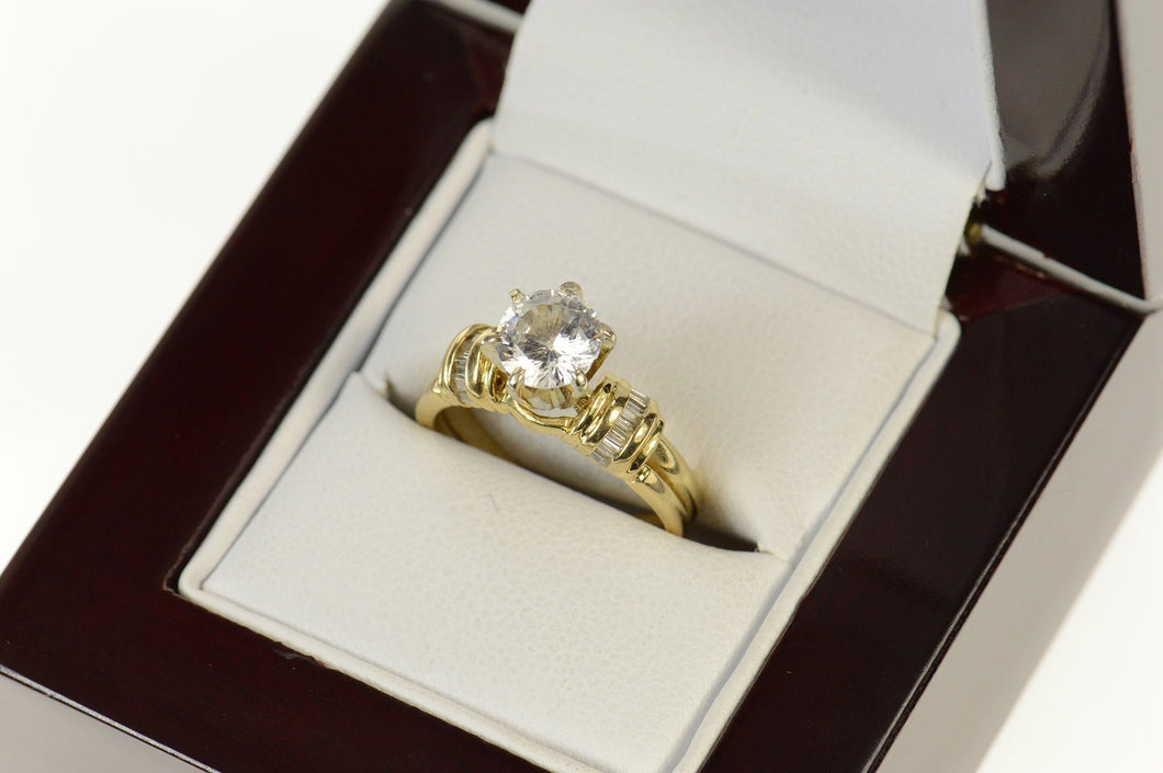 14K Round Baguette Classic Travel Engagement Ring Size 4.5 Yellow Gold