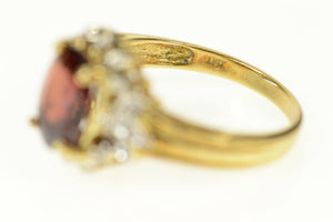 14K Oval Garnet Diamond Accent Statement Ring Size 5 Yellow Gold