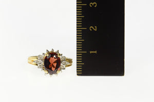 14K Oval Garnet Diamond Accent Statement Ring Size 5 Yellow Gold