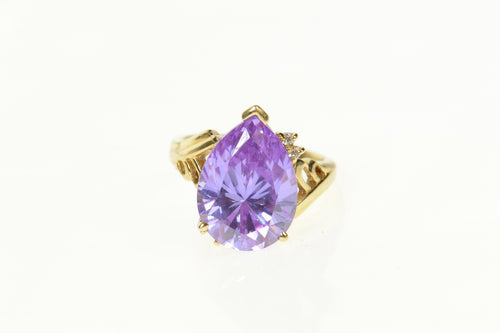 14K Pear Purple Cubic Zirconia Diamond Accent Ring Size 6.75 Yellow Gold