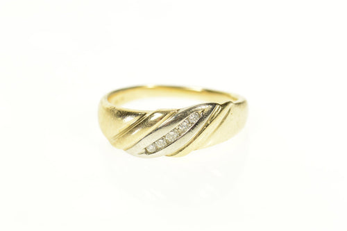 10K Men's Two Tone Diamond Striped Wedding Ring Size 9.5 Yellow Gold