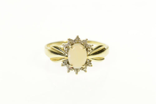 10K Oval Opal Diamond Accent Statement Classic Ring Size 9 Yellow Gold