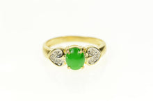 Load image into Gallery viewer, 14K Oval Jade Diamond Cluster Statement Ring Size 6 Yellow Gold