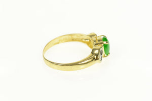 14K Oval Jade Diamond Cluster Statement Ring Size 6 Yellow Gold