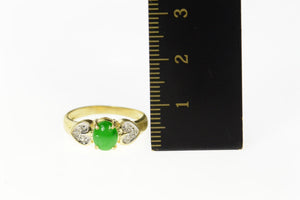 14K Oval Jade Diamond Cluster Statement Ring Size 6 Yellow Gold