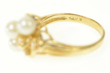 Load image into Gallery viewer, 14K Pearl Diamond Cluster Bypass Statement Ring Size 6.5 Yellow Gold