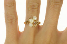 Load image into Gallery viewer, 14K Pearl Diamond Cluster Bypass Statement Ring Size 6.5 Yellow Gold