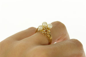 14K Pearl Diamond Cluster Bypass Statement Ring Size 6.5 Yellow Gold