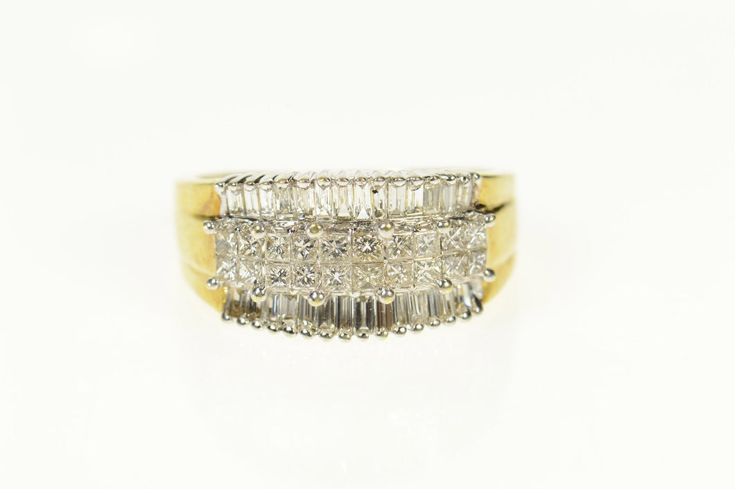 14K 1.00 Ctw Princess Baguette Diamond Statement Ring Size 6.5 Yellow Gold