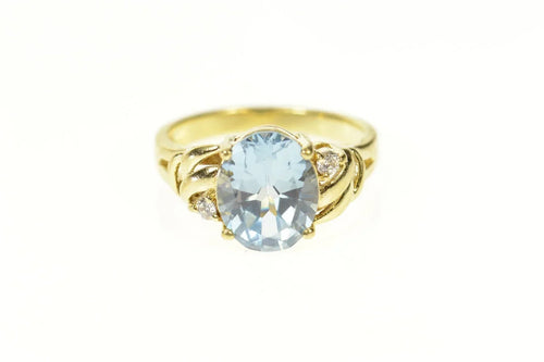 10K Blue Topaz CZ Accent Classic Statement Ring Size 5 Yellow Gold