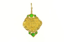 Load image into Gallery viewer, 24K Chinese Ornate Carved Floral Jade Medallion Pendant Yellow Gold