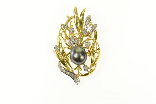 18K Cultured Tahitian Pearl Spider Diamond Pendant Yellow Gold