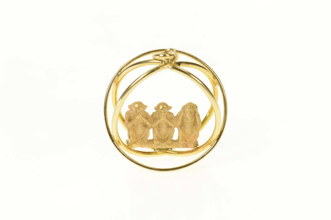 14K See Speak Hear No Evil Monkey Medallion Charm/Pendant Yellow Gold