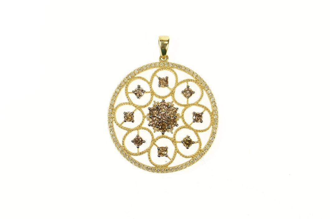 14K Effy Diamond Ornate Round Cluster Medallion Pendant Yellow Gold