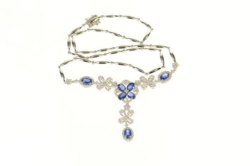 14K 5.79 Ctw Sapphire Diamond Floral Lavalier Necklace 16.75