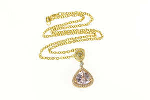 14K 7.05 Ctw Morganite Diamond Halo Drop Necklace 17" Yellow Gold
