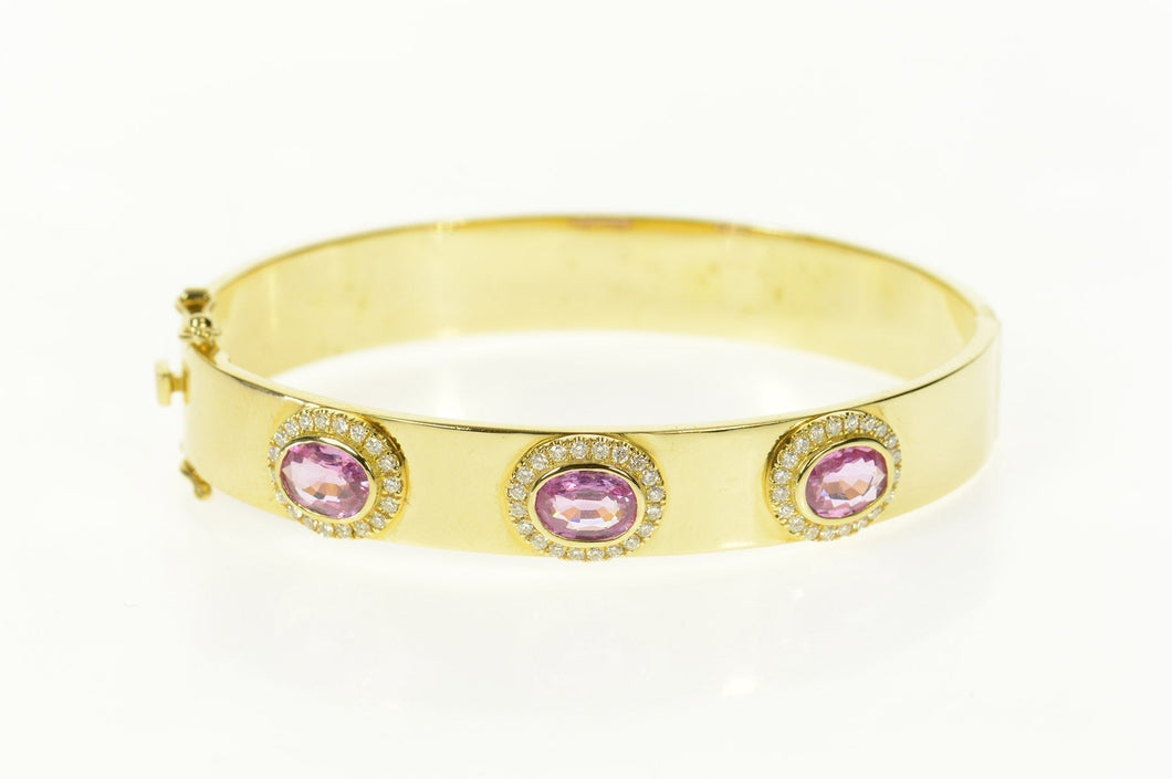 18K 7.36 Ctw Pink Sapphire Diamond Halo Bangle Bracelet 7.25