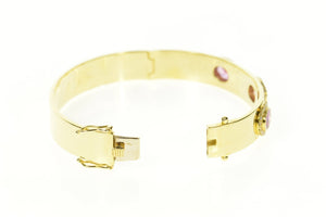 18K 7.36 Ctw Pink Sapphire Diamond Halo Bangle Bracelet 7.25" Yellow Gold