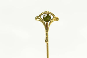 14K Victorian Peridot Ornate Etched Stick Pin Yellow Gold