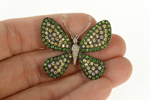18K 5.56Ctw Pave Diamond Tsavorite Citrine Butterfly Pin/Brooch White Gold