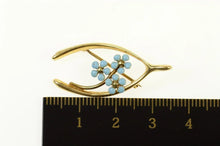 Load image into Gallery viewer, 14K Blue Enamel Forget Me Not Wishbone Lucky Pin/Brooch Yellow Gold