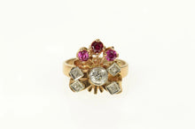Load image into Gallery viewer, 14K 0.73 Ctw 1930&#39;s Diamond Ruby Bow Statement Ring Size 5.25 Rose Gold