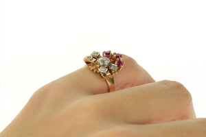 14K 0.73 Ctw 1930's Diamond Ruby Bow Statement Ring Size 5.25 Rose Gold