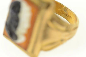 14K Carved Black Onyx Carnelian Two Face Cameo Ring Size 7.75 Yellow Gold