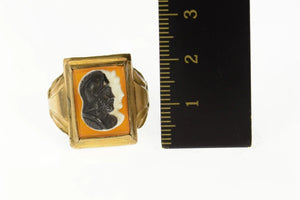 14K Carved Black Onyx Carnelian Two Face Cameo Ring Size 7.75 Yellow Gold