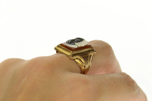 14K Carved Black Onyx Carnelian Two Face Cameo Ring Size 7.75 Yellow Gold